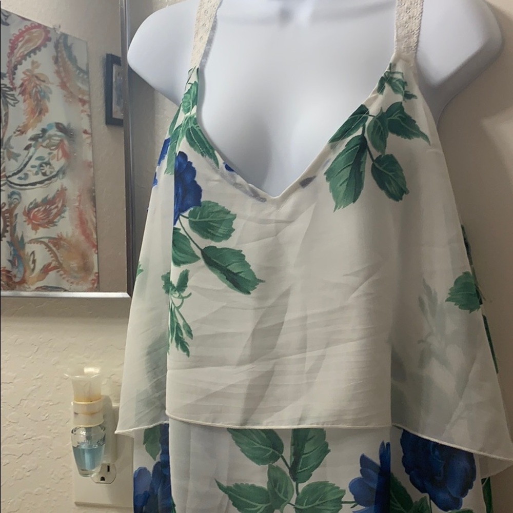 Ashley Stewart  white green and blue top
